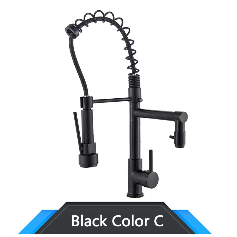 Rubinetto da Cucina Rozin Nero e Oro Rosa a Molla Estraibile Miscelatore Acqua Calda e Fredda Rubinetto a Cascata con Doppia Uscita Montaggio su Lavello