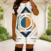 Women Plus Size Round Neck Short Sleeve Abstract Printed Fitted Mini Dress
