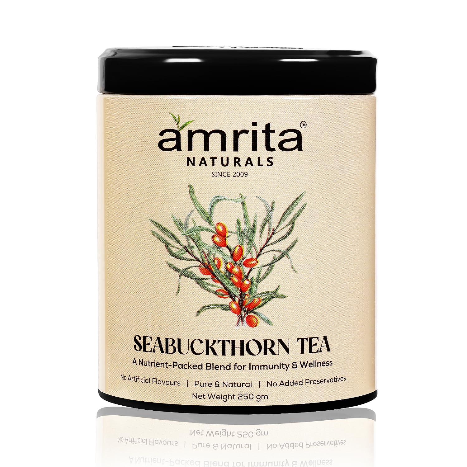 

Amrita Naturals Seabuckthorn Herbal Tea | 100% Pure & Natural | Immunity Boosting, Antioxidant Rich Blend with Lemon, Ginger, Green Tea & B