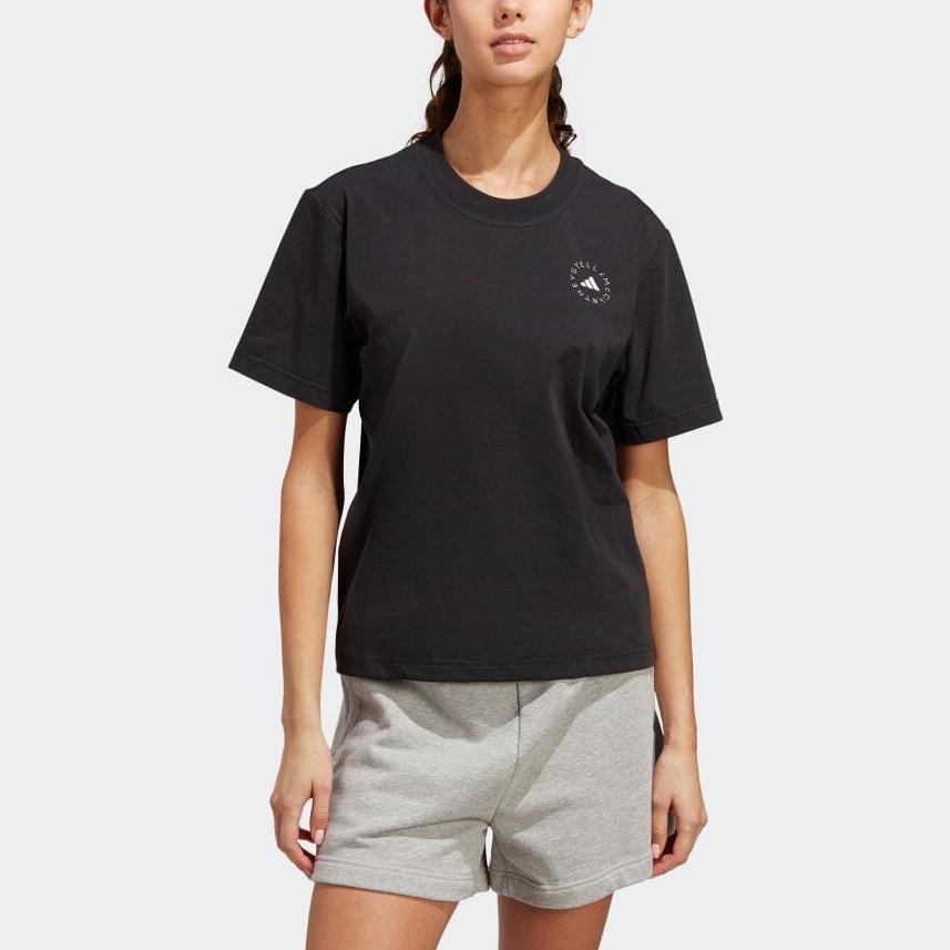 Adidas Solid Color Logo Loose Round Neck Short Sleeve T-Shirt Women Tops Black HR9170