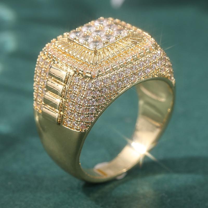 Luxury Micro Pvae White CZ Women's Ring Sparkling Gold Color Hand Carving Daily Wear Party Jewelry Anniversary Gift