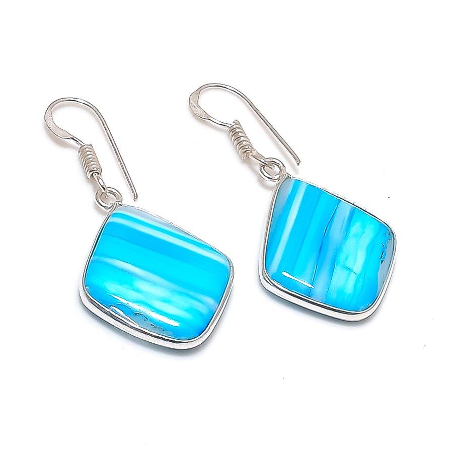 

Natural Blue Lace Agate Gemstone 925 Sterling Silver Jewelry Earring 1.62 b3W91