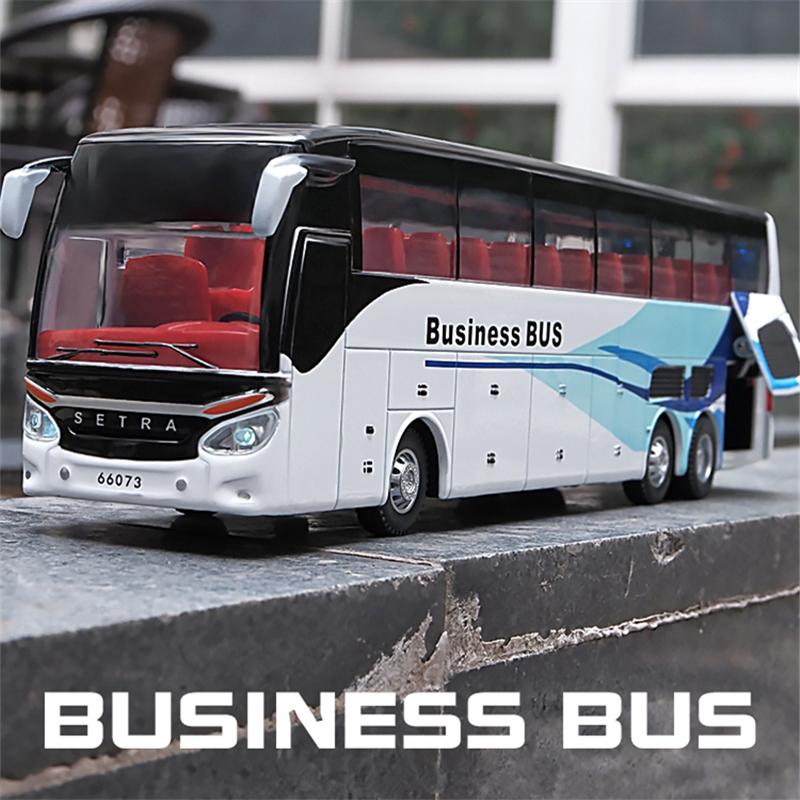 1/32 Electric Tourist Toy Traffic Bus Alloy Car Model Diecasts Simulation Metal Toy Business Bus Model Sound and Light Childrens Gift