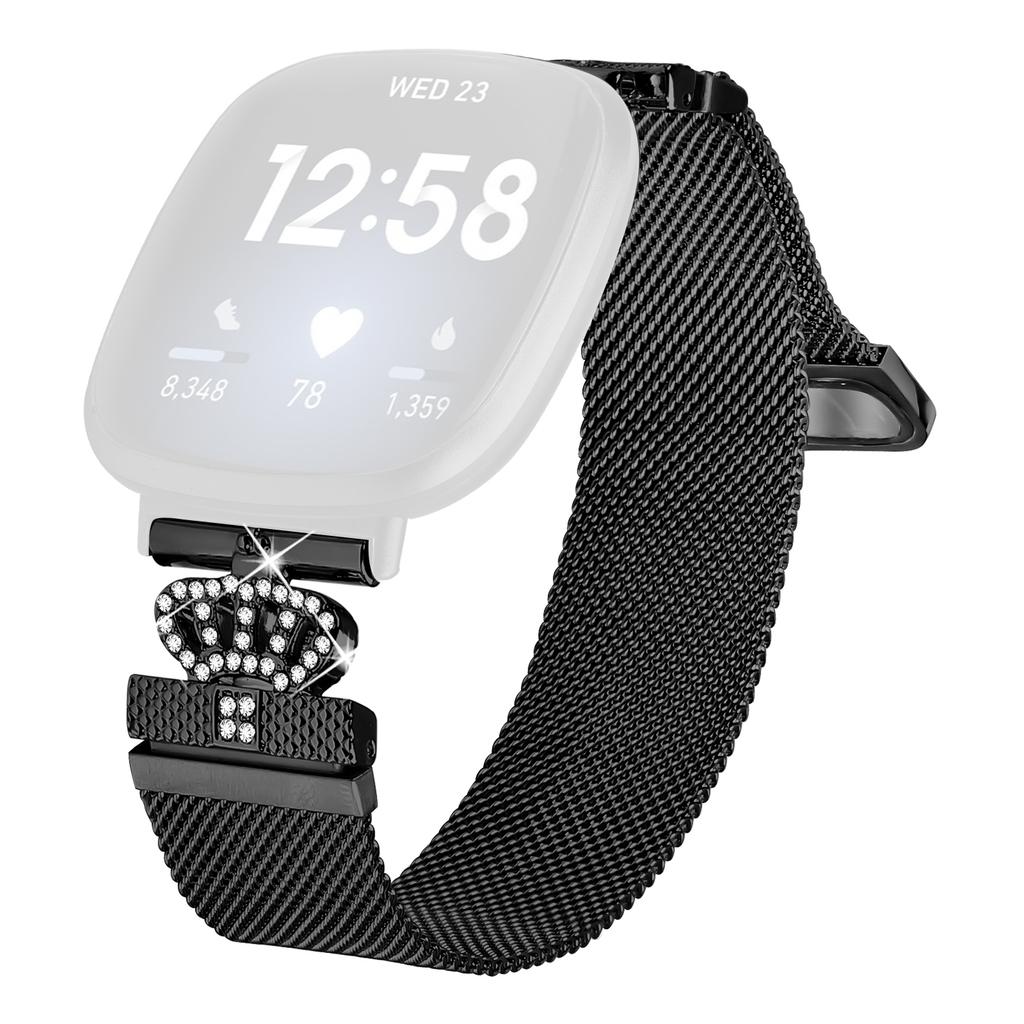 Pro Fitbit Versa 4/Sense 2 Milánský tah Magnetická korunka Zapínání Nerezový řemínek