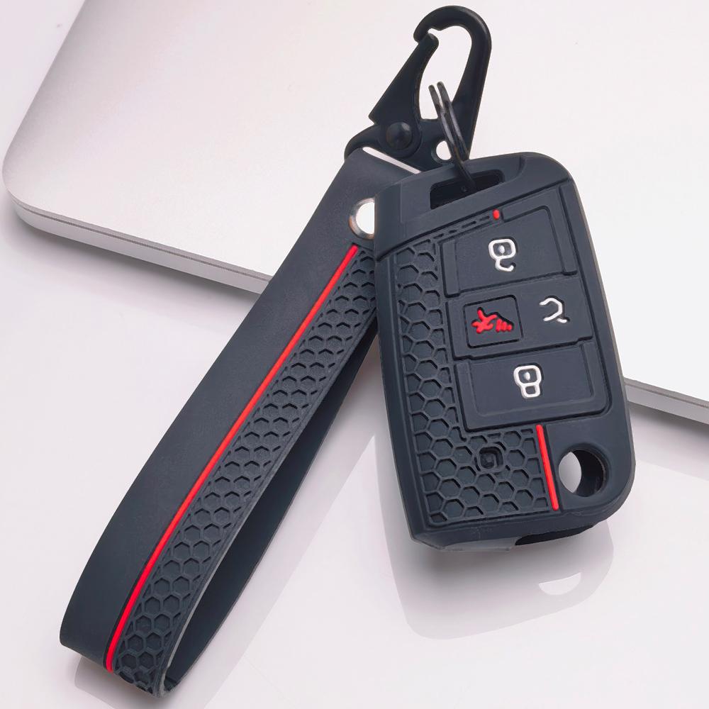 Folding Car Key Fob Case for Volkswagen Golf 7 MK7 Tiguan MK2 Passat B8 Skoda Octavia with Keychain Anti Scratch Soft Silicone Fold Remote Key Sleeve