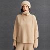 Women's High Neck Ribbed Knit Cashmere Sweater - Autumn/Winter Raglan Sleeve, Thickened Base Layer, Lazy Style