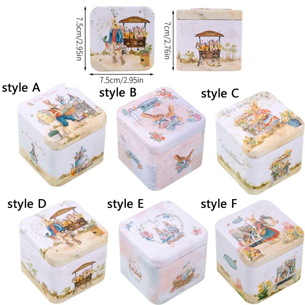 Metal Rabbits Candy Box with Lids Small Tin Can Multi-Purpose Easter Tinplate Box  Home Party Decor
