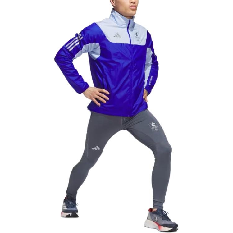 adidas Color Block Slim Fit Zip Long Sleeve Jacket Men Jackets Blue JN3003