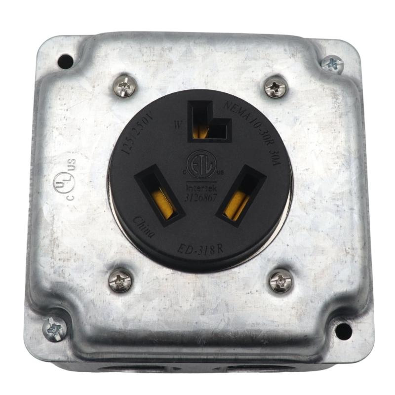 Industrial 30A Electrical Outlet Installation Kit NEMA 10 30R with Junctions Box & Sliding Cover for Wiring Use