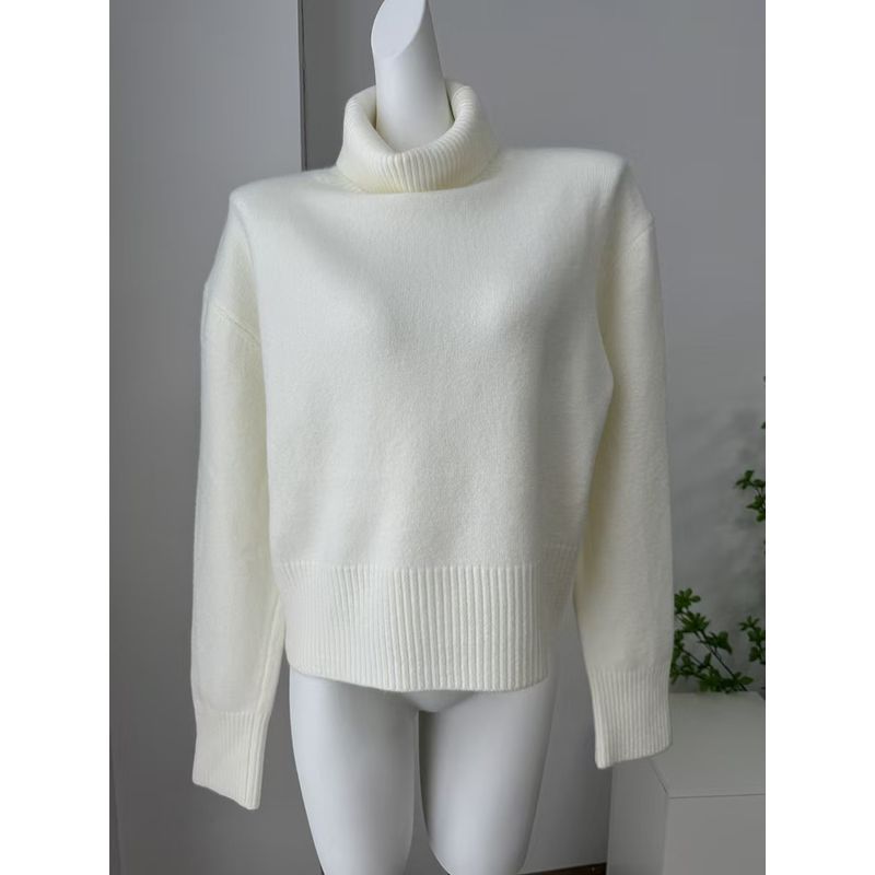 

Западный стиль Новая мода Темперамент Свободный Однотонный Водолазка Трикотаж Свитер Свободный Вязаный Свитер Ivory White L