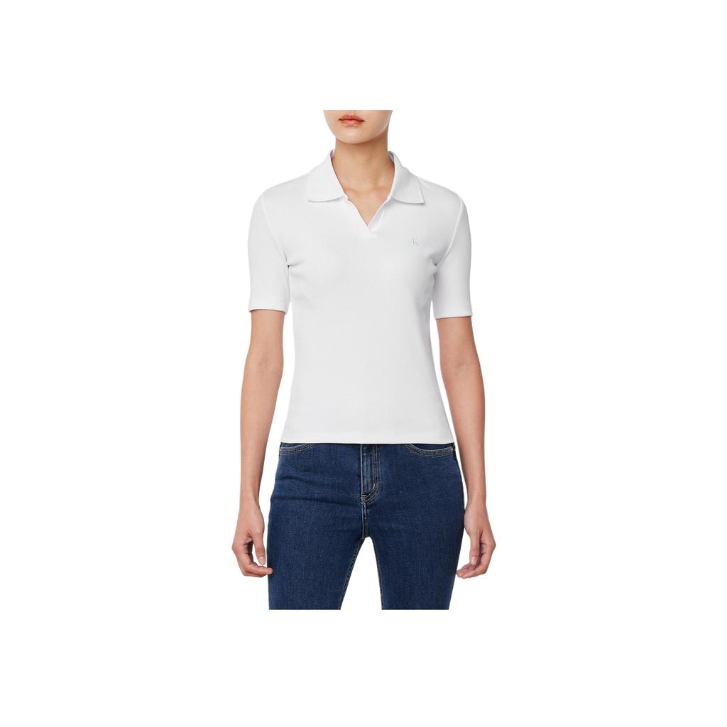 Calvin Klein Logo Embroidered Slim Fit Short Sleeve Polo Shirt Women tops White 47AB205-YAA