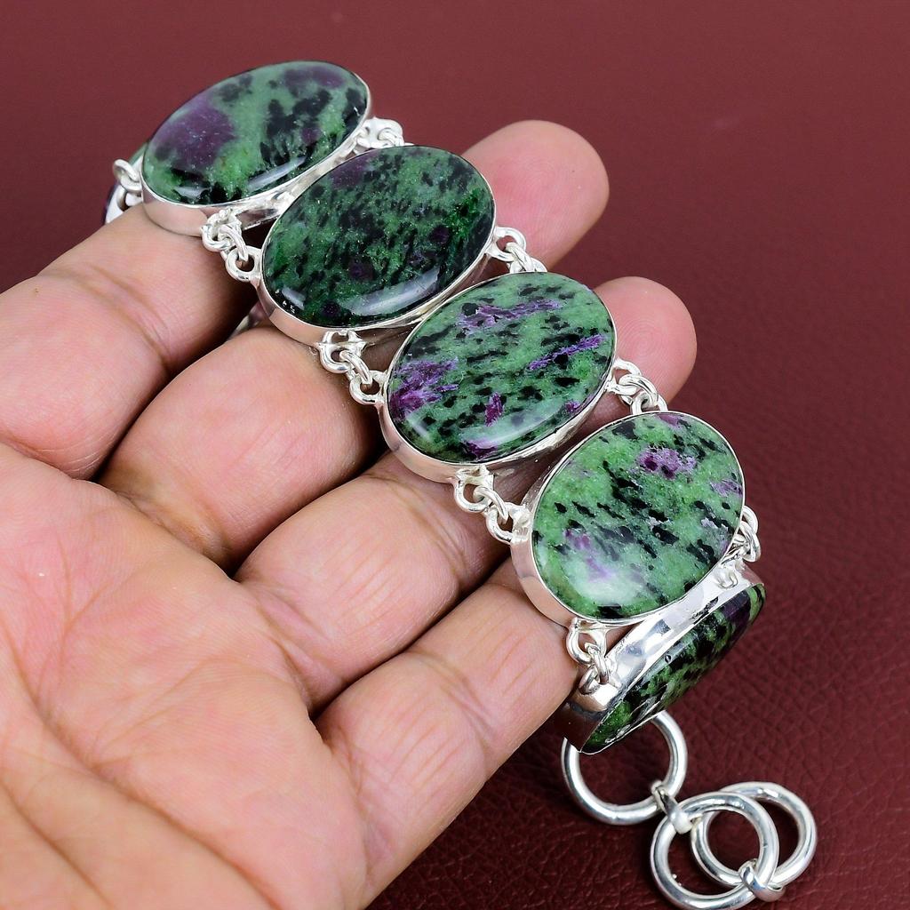 Ruby Zoisite Bracelet 925 Sterling Silver Bracelet Adjustable Chain Bracelet Ruby Zoisite Jewelry Handmade Gemstone Bracelet Gifts for Women