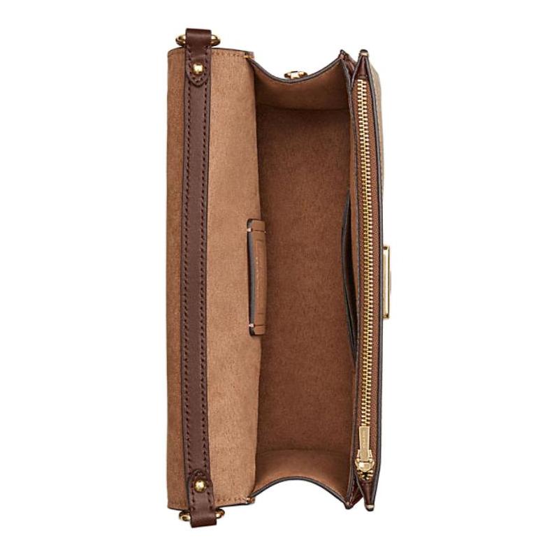 Coach Borsa a tracolla media da donna Brynn 23, logo del marchio, chiusura a scatto, ecopelle e pelle bovina divisa, colore cuoio e marrone