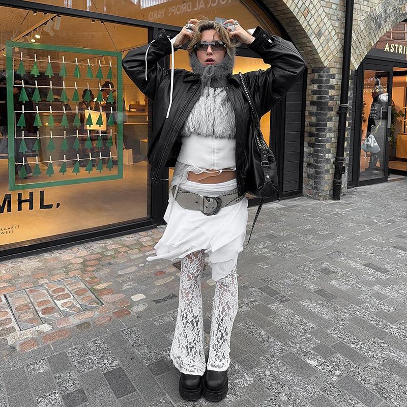 Fashion Design Mesh Stitching Lace Micro-permeable Culottes Women