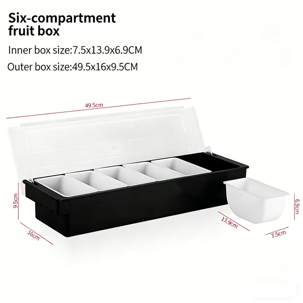 6-Compartment Cold Insulated Condiment Tray with Lid Removable Food Storage Containers Chilled Garnish Party Cocktail Garnishes