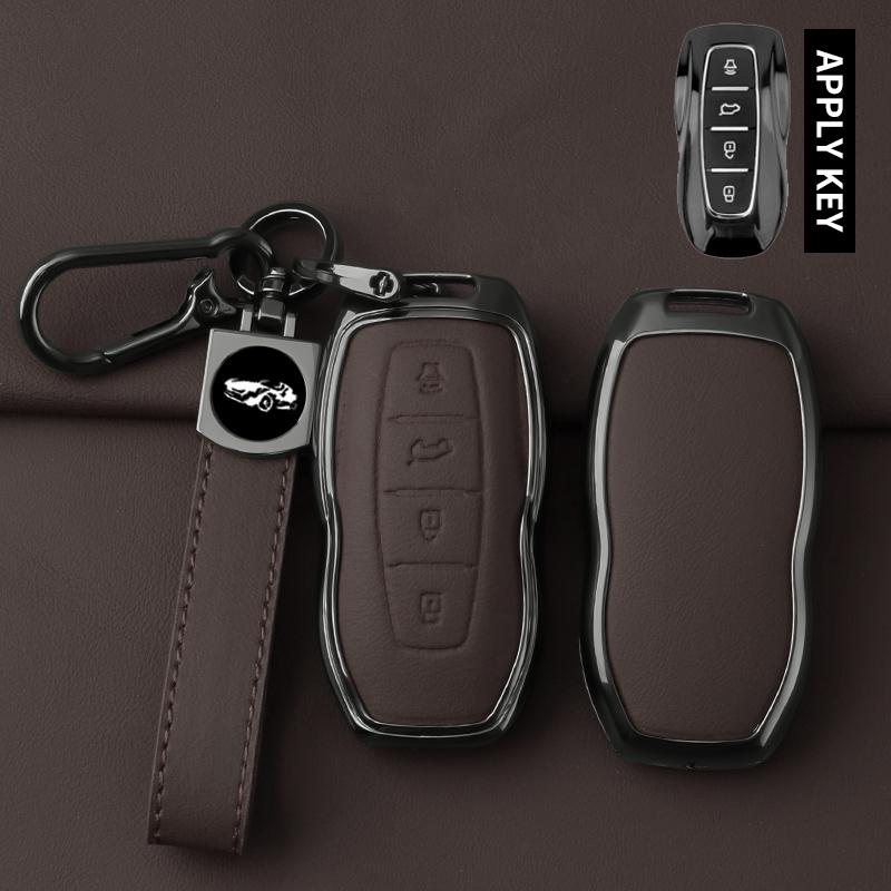 Car Zinc Alloy Leather Key Cover Case Protector For Ford Equator Jmc Plus 5 6 7 Sport Ecoboost Smart Remote Keychain Accessories