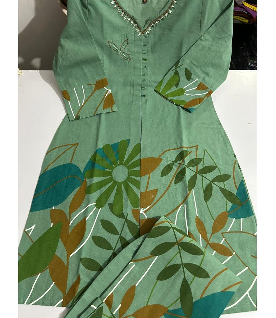 Indian Women Designer Cotton Flex Kurta Pant Cord Set Party Wear Top Tunic Kurti Dress