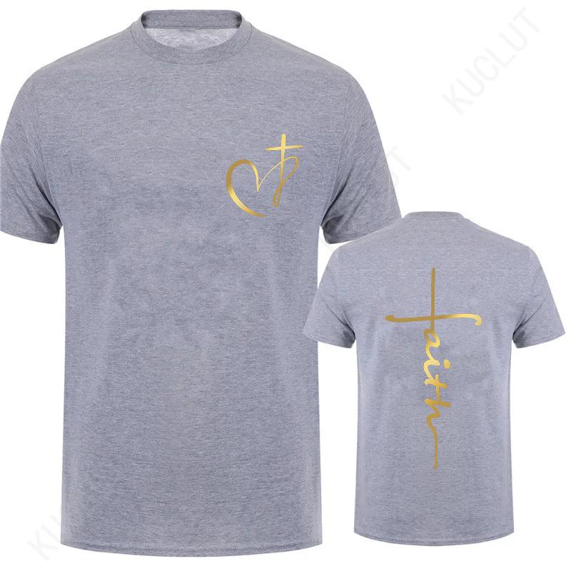 Heart Cross Print Christian T-shirt for Men Clothes Jesus Faith Male T-shirts Summer Plus Size Tee Shirt Oversized Clothing Tops