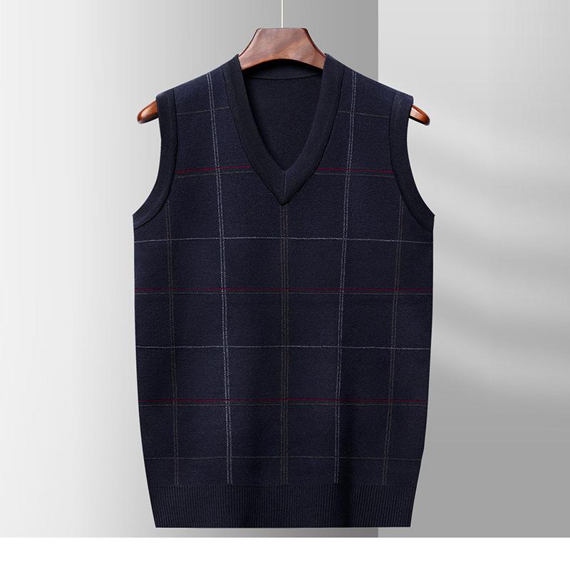 

Men s Sweater Vest Sleeveless Knitted Vest Autumn and Winter New Casual Fashion Jacquard V-neck Pullover Knitted Sweater M