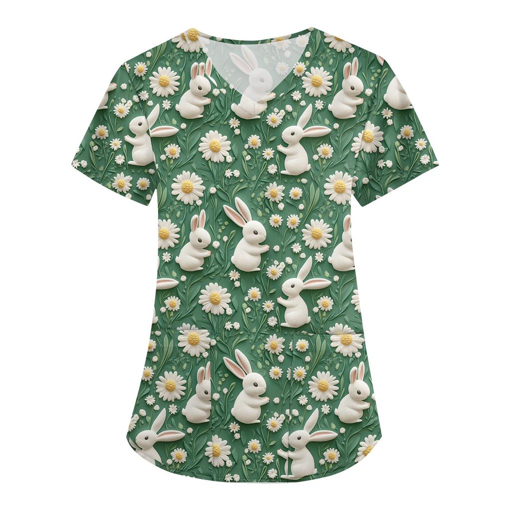 Women's Printed Uniform Work Uniform V-Neck Pocket Protective Uniform Protective Uniform