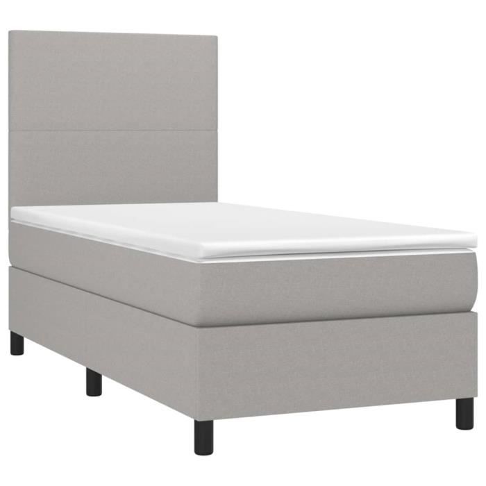 3141585 vidaXL Lit à sommier tapissier avec matelas Gris clair 90x200 cm Tissu
