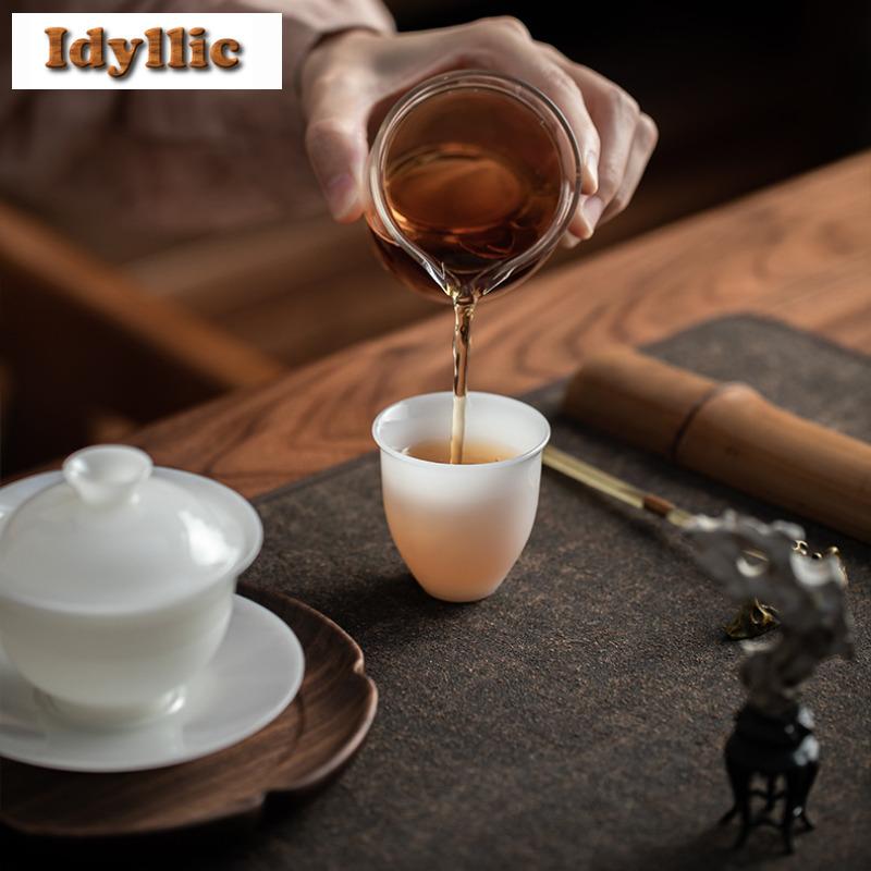 2pc/lot Ice Jade Porcelain Teacup Japanese Tea Bowl Beautiful Tea Cup Tea-tasting Fragrance Cup Chazhan Master Cups Tea 60ml