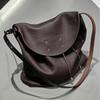 The First Layer of Cowhide Crossbody Bag Retro Large Capacity Tote Bag Women's Fashion Commuter Shoulder Bag Genuine Leather
