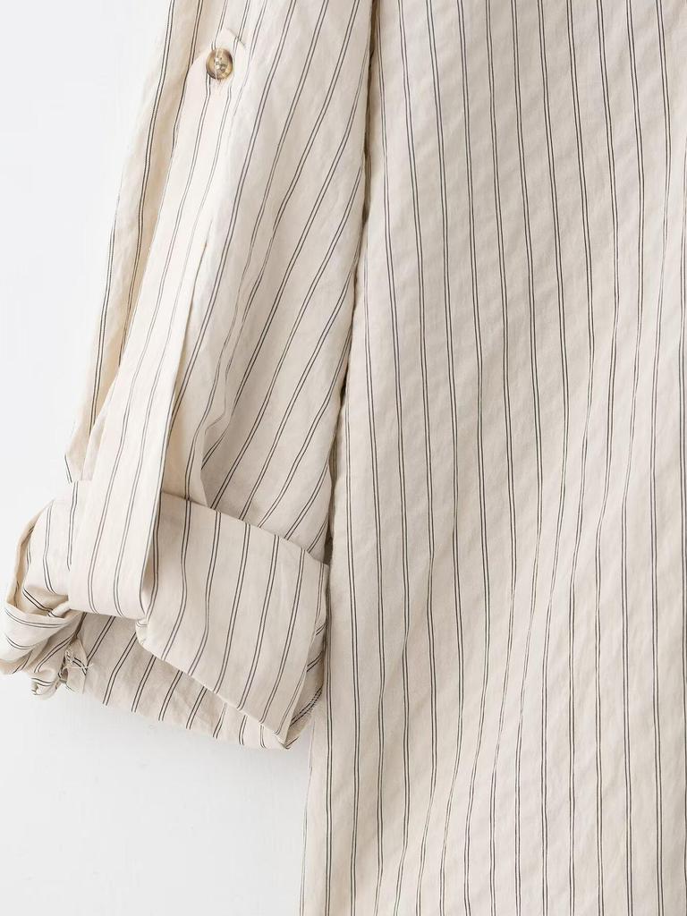 Spring 2025 Women's European & American Style Striped Short Sleeve Shirt with Casual Long Pants