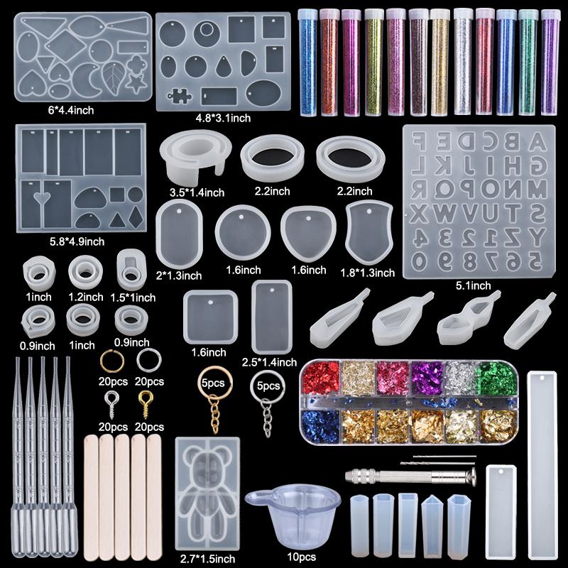Epoxy Silicone Mold Set Jewelry Casting Mold Kit with Hand Drill, Glitter Sequins and Tools for Pendant Earring Keychain Making
