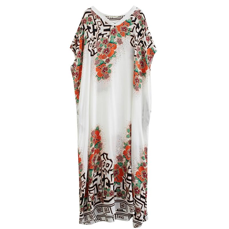 DIMANAF 2024 Plus Size Dress Women Summer V-Neck Sundress Bohemian Floral Print Loose Big Oversize Maxi Dress 214