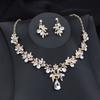 Exquisite 2 Pcs Set Flower Pink AB Crystal Bridal Wedding Jewelry Sets for Women Dangle Earrings and Necklace Sets Blue Green