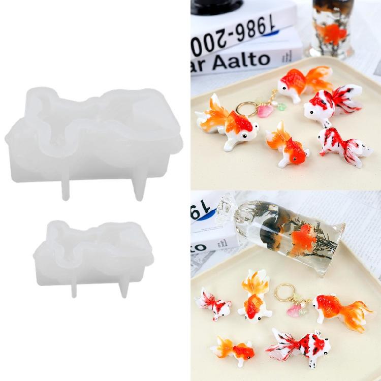 2Pcs Animal Silicone Mold for Epoxy Resin Craft 3D Goldfish Pendant Casting Mold