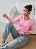 Rose Beauty A Damen Frühling Casual V-Ausschnitt Langarm Slim Fit Tailliert Kurz Zopfmuster Pullover Basic Pullover Top