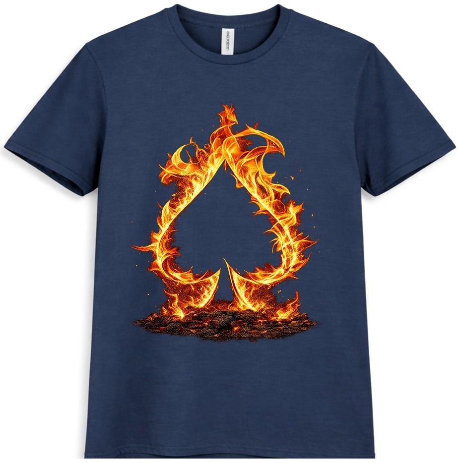 Flaming Spade Poker T Shirt Fire Card Suit Casino Gambling Graphic Tee