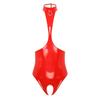 Damen Patentleder Offene Brust Neckholder Body Rückenloses Schrittloser Catsuit Ärmelloses Dessous
