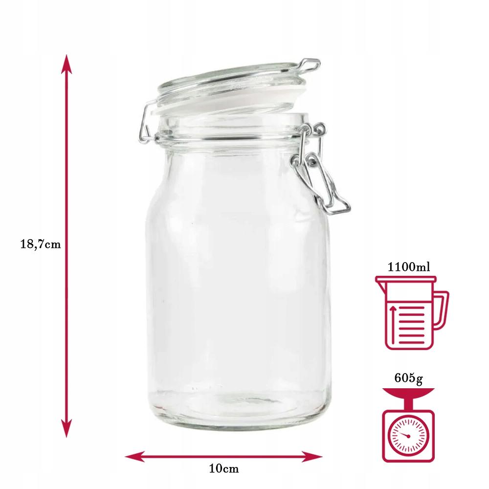 GLASS HERMETIC JAR WITH GLASS LID 1.1L