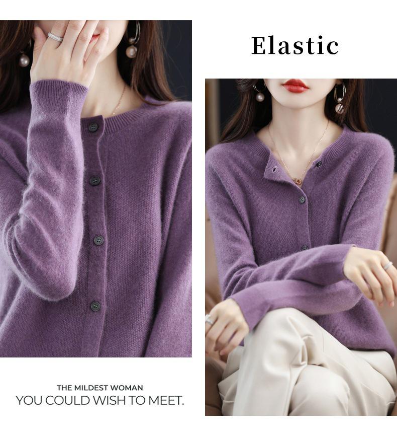 Women's Pure Wool Loose Knit Cardigan - Autumn Solid Color Sweater Top
