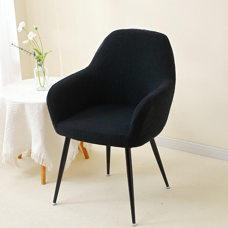 Curved Dining Chair Cover, High-end Leaf Jacquard Makeup Chair Cover, Elastic All-inclusive Universal High Armrest Chair Cover