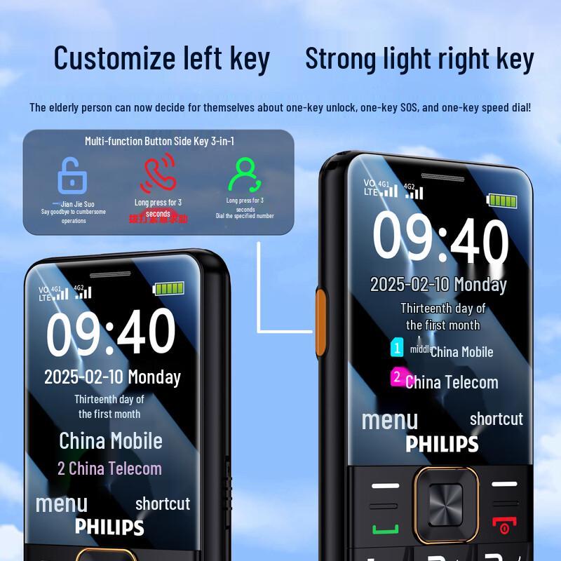Philips E628 Téléphone à Fonctionnalités 4G Senior avec Grand Écran et Gros Boutons (Version CN)