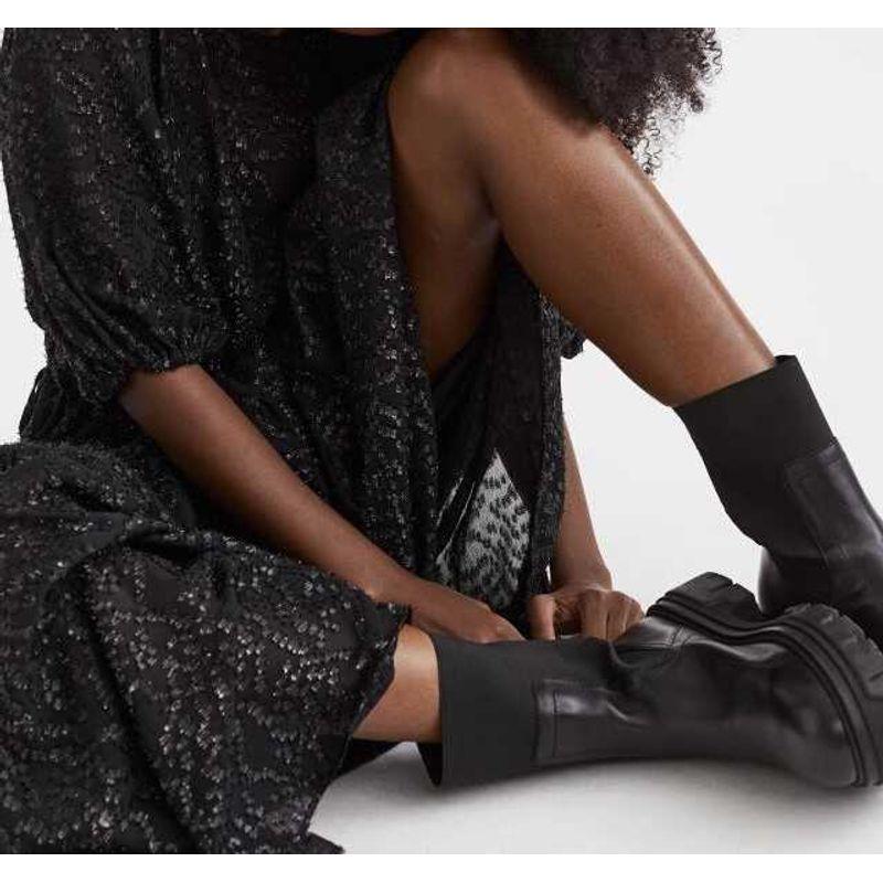 

Export Single H Home Summer New Arrival Niche Style Exquisite Bright Silk round Neck Short Sleeve Waist-Controlled Tied Dress with Suspenders Black M(EUR)