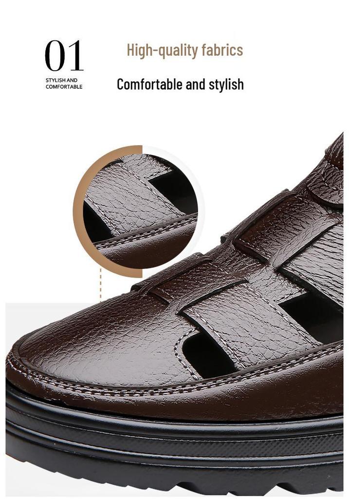 Prince Casual Genuine Leather Sandals for Men - Breathable, Non-Slip, Large Size 48, Ideal for Spring, Autumn, Summer Work.