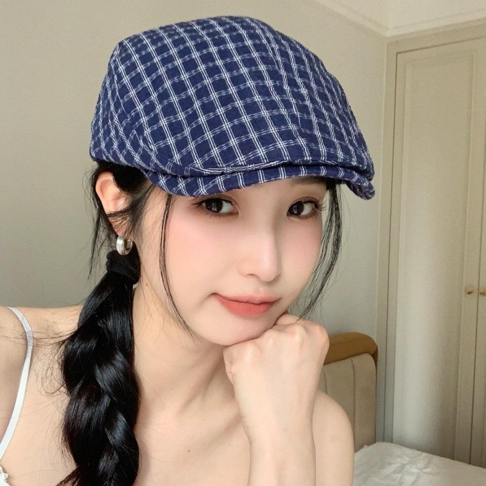 Korean Style Plaid Berets Forward Cap Painter Hat Retro Newsboy Caps  Student