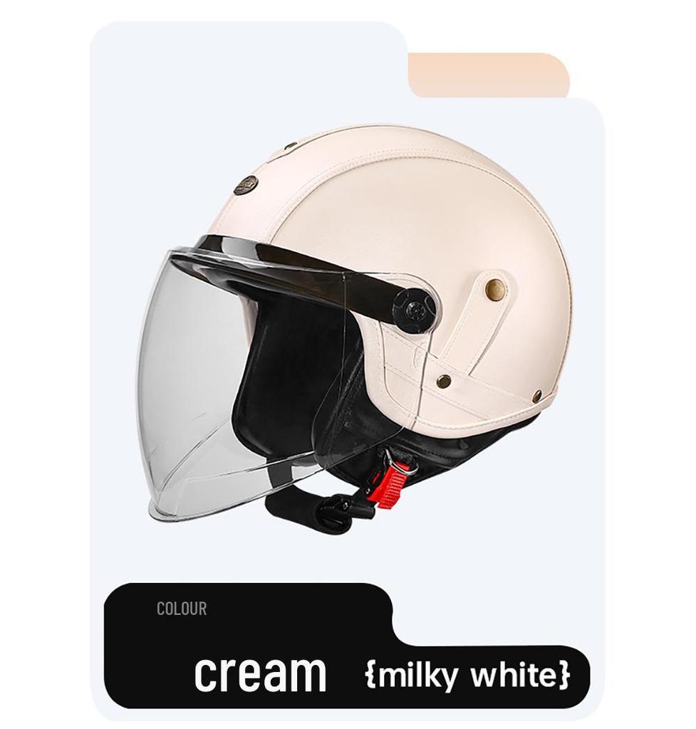 3C Certified Retro Motorcycle Half Helmet, Unisex Leather 3/4 Helmet, All-Season Warm Safety for Motorbikes & Electric Vehicles.