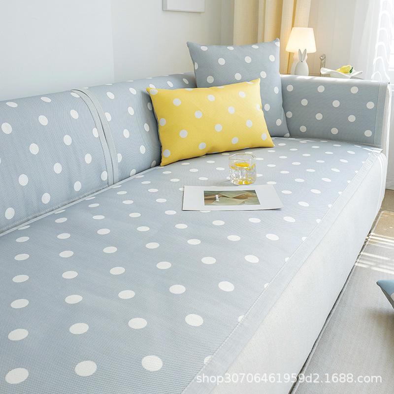 Summer Sofa Cushion Summer Mat Ice Silk Non-Slip Simple Polka Dot Cushion Fresh Summer Backrest Sofa Cover Slipcover
