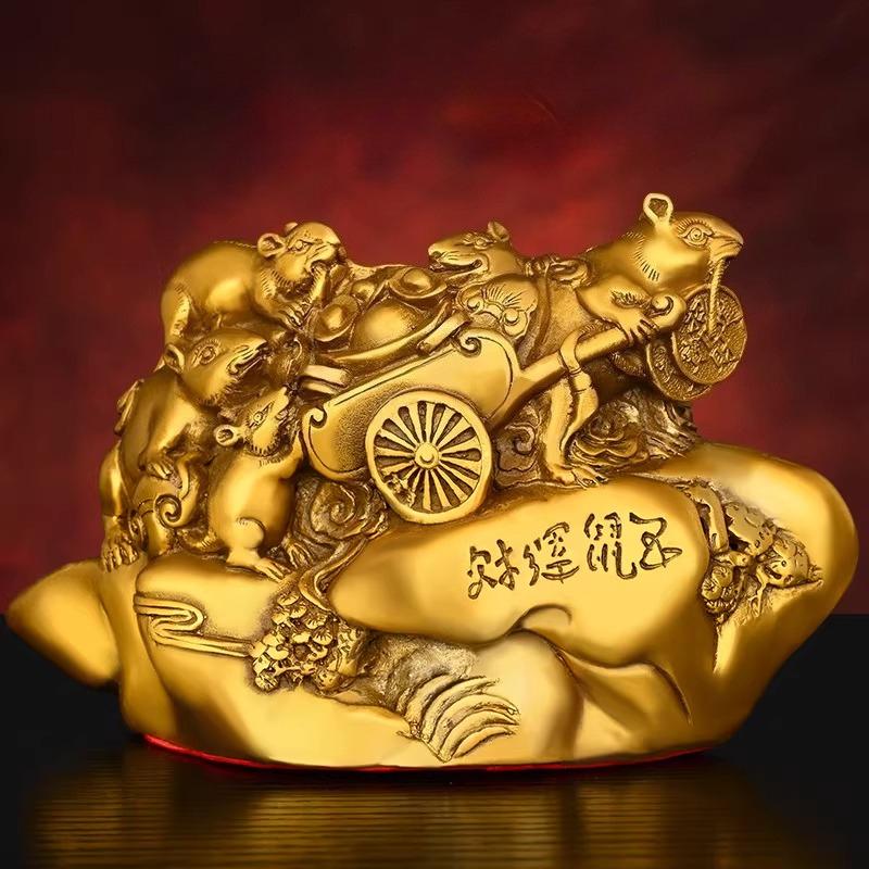Brass Zodiac Rat Figurine The Fifth Rat of The Zodiac Bringing Wealth and Prosperity Home Office Desks Decor