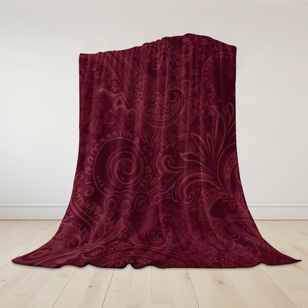 Coperta in Flanella con Fantasia Paisley Bordeaux Calda Morbida Halloween Natale Divano Caldo Accogliente Decorazione Decorativa Regalo per Tutte le Stagioni