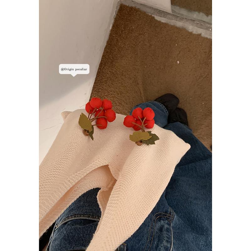 Niche Fashion Wool Knitted Bag Women's  New Literary Cherry Tote Bag Large-capacity Woven Shoulder Bag