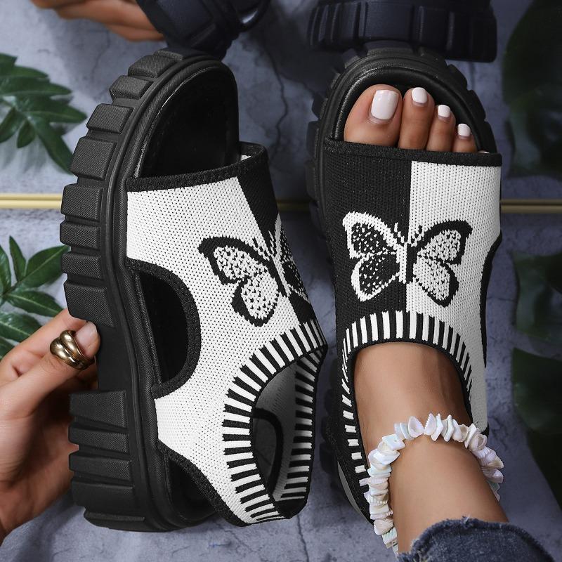 Large size new fly-woven fish mouth sandals platform mesh butterfly embroidered sandals foot cover women's sandals