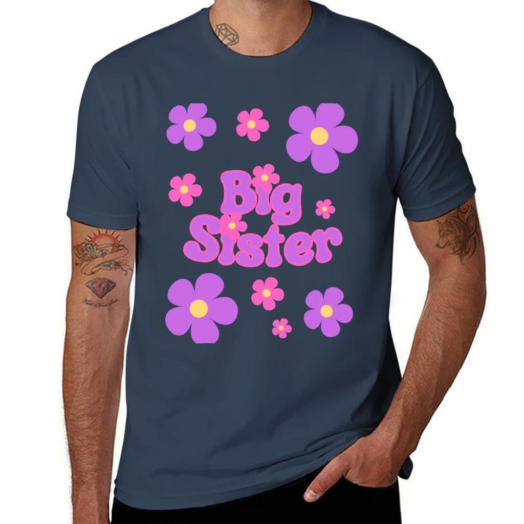 Big Sister Bright Purple Pink Yellow Retro Flower Tshirt Fitness Quick Dry Short Sleeve Top