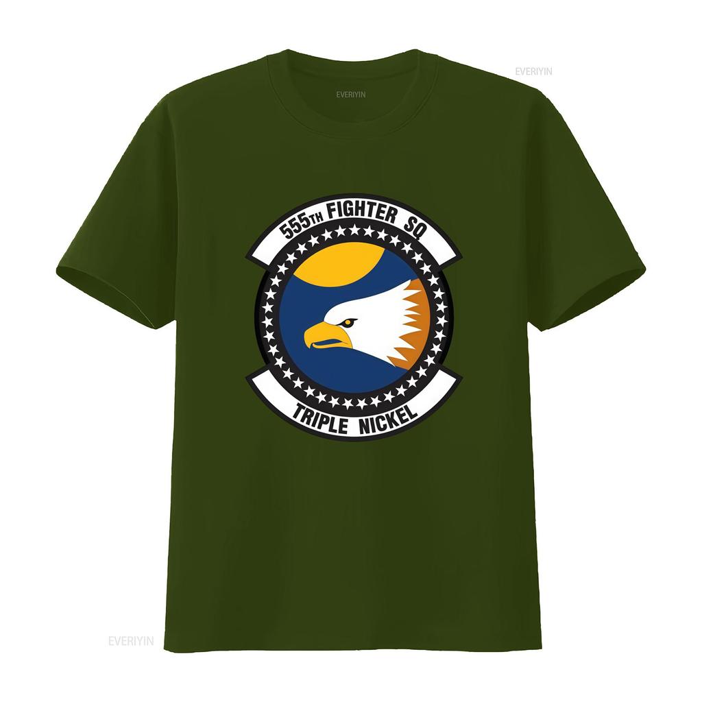 USAF Licensed 555th Fighter Squadron T Shirt D3 Triple Nickel Design with Eagle Logo vintage Washed Stretched Casual Slightly